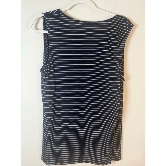 Ann Taylor Faux Wrap Sleeveless Striped Top Blue & White Size L - Picture 2 of 9